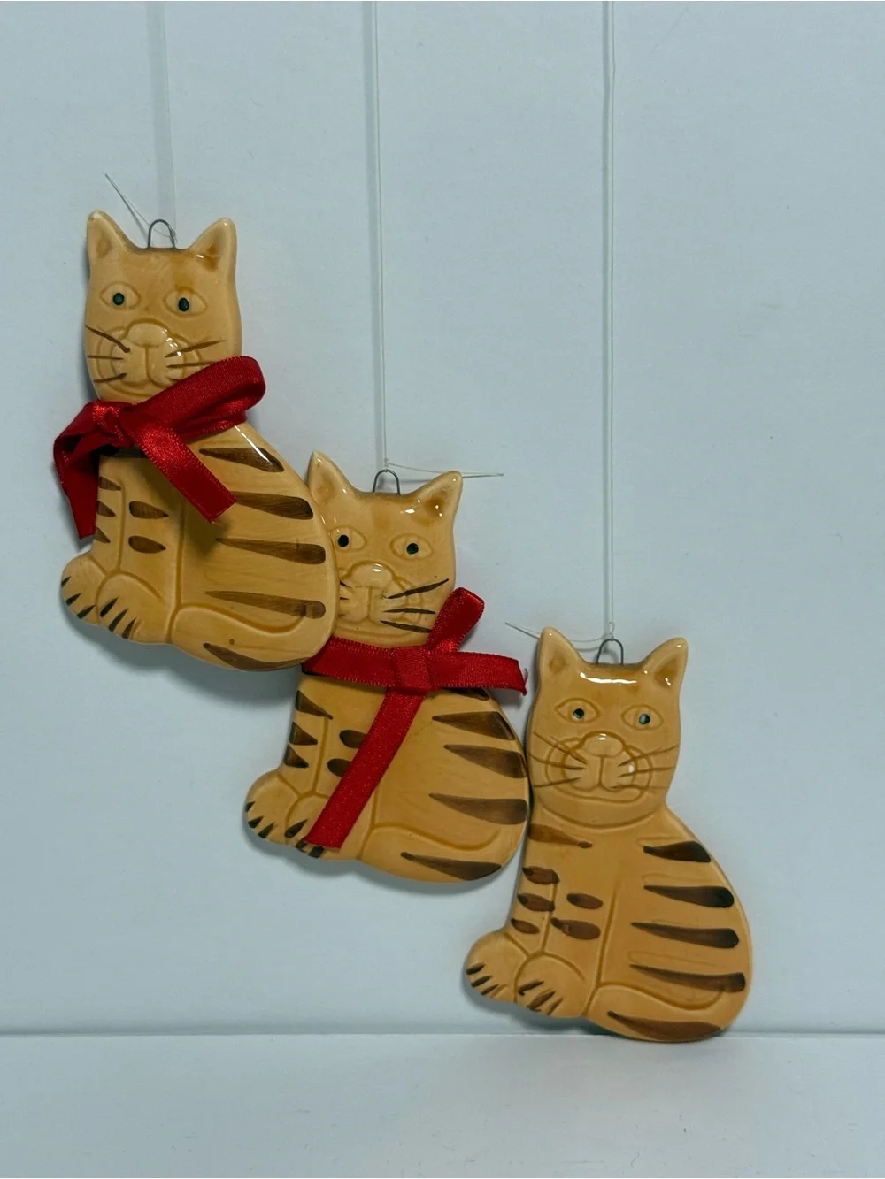 1980s Vintage Cat Family Hand-Painted Ceramic Wind Chime ft.4 Tabby Cats (flaw)